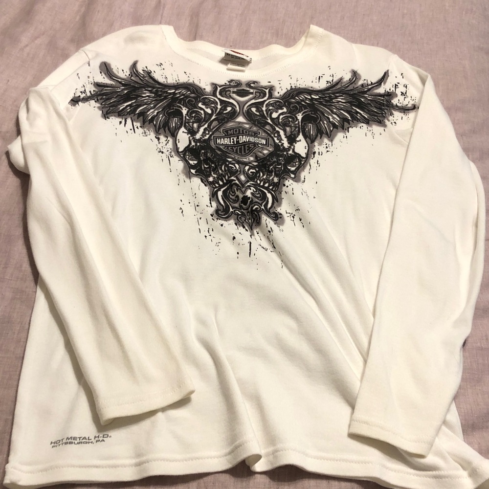 Harley-Davidson Women's XL White Long Sleeve Graphic Top
